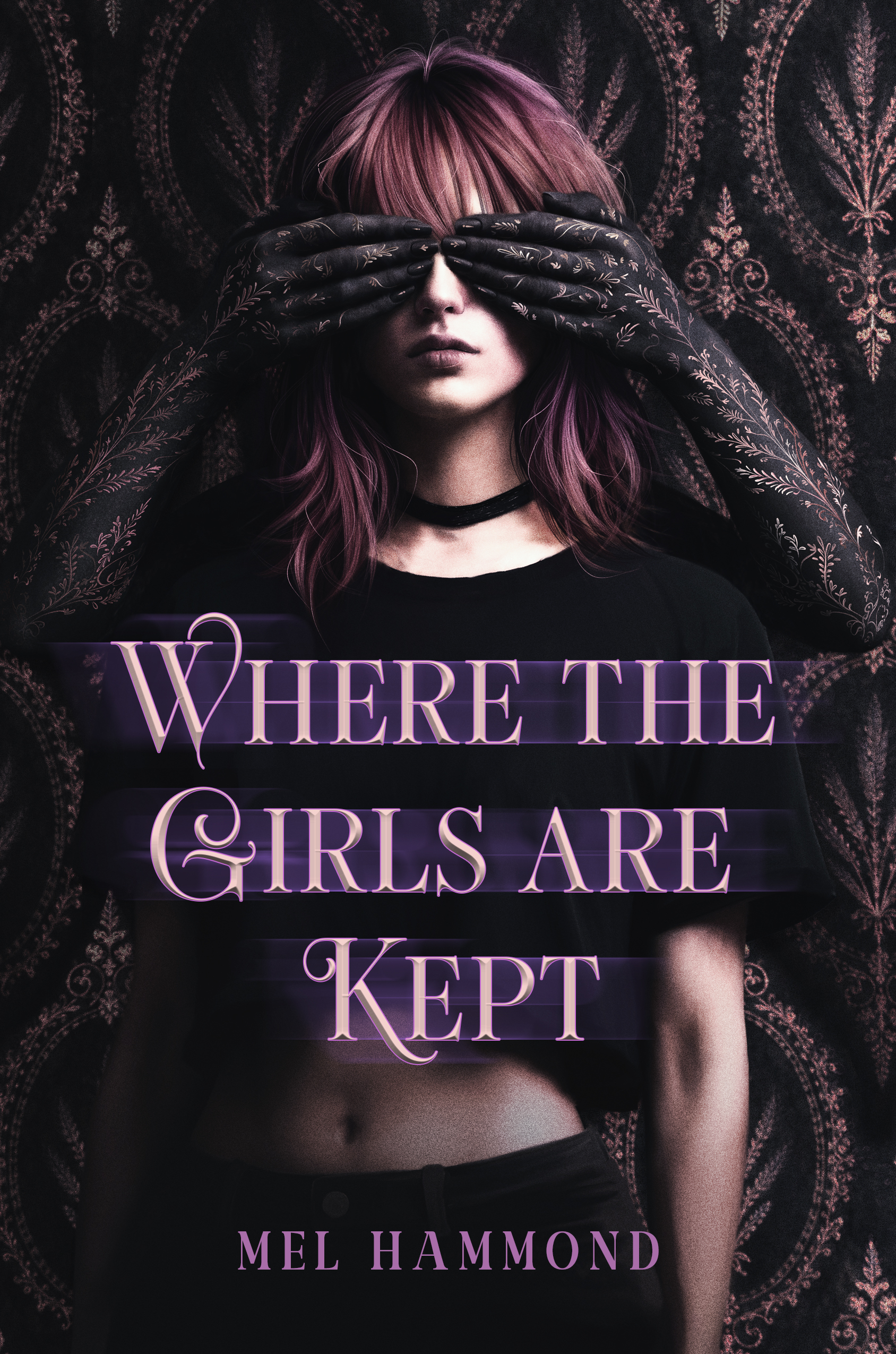 book cover with hands painted like wallpaper that cover a girl's eyes