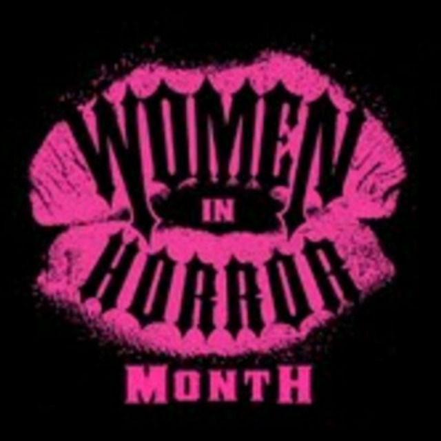 the words Women in Horror over pink lips